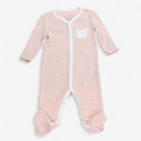 Sleepsuit Zip Up Pink with Grey Spots and Pocket