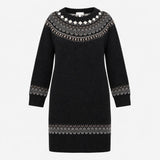 Jumper Dress Charcoal Grey Fair Isle Wool Blend