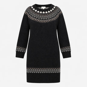Jumper Dress Charcoal Grey Fair Isle Wool Blend