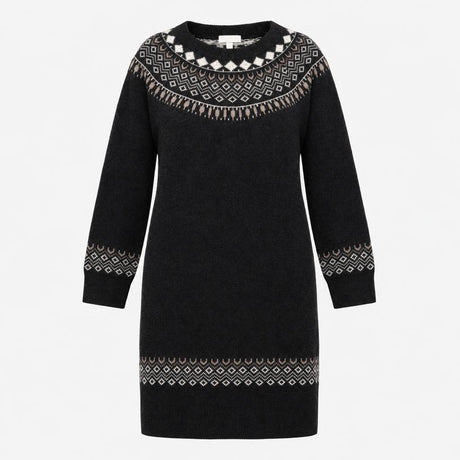 Jumper Dress Charcoal Grey Fair Isle Wool Blend