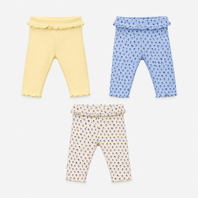 Ruffle Legging Yellow, Blue and Cream Floral 3-Pac