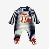 Navy stripe fox applique sleepsuit