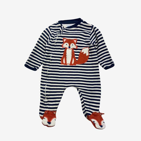 Navy stripe fox applique sleepsuit