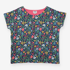 Jersey Top Navy Floral Stripe Organic Cotton