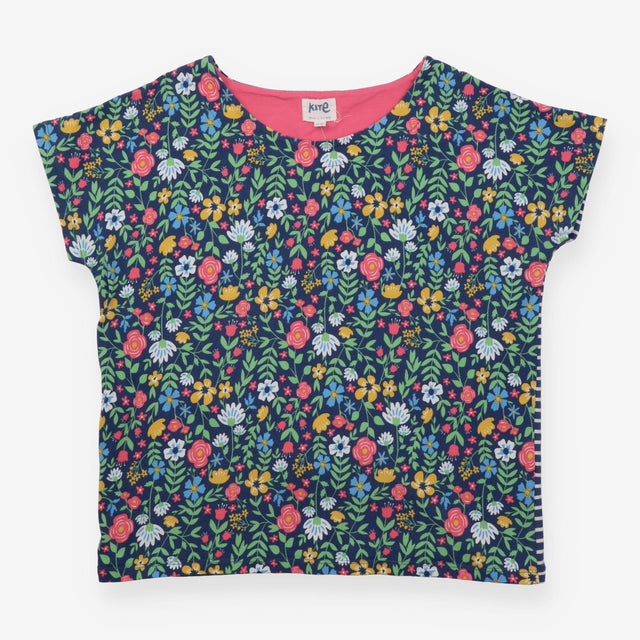 Jersey Top Navy Floral Stripe Organic Cotton