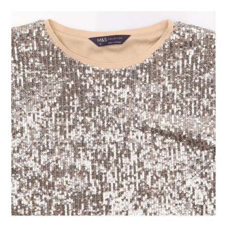 Top Sequin Short Sleeve Champagne Silver