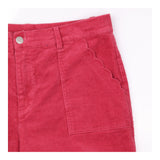 Cropped Trousers Berry Red Corduroy Scalloped Pock