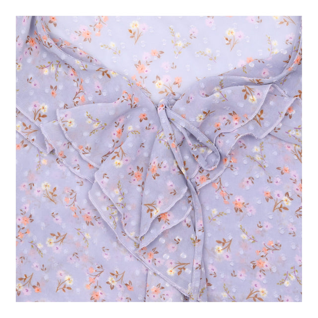 Blouse Pale Blue Floral Print Ruffle Front Long Sl