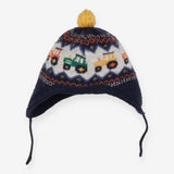 Hat knit navy with tractors