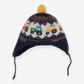 Hat knit navy with tractors