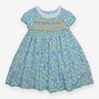 Blue floral dress with lace collar