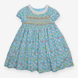 Blue floral dress with lace collar