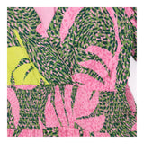 Pink Green Printed V-Neck Dress Lurex Detail