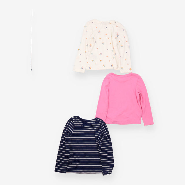 Tee 3pc LS stripe blue plain pink cream flowers