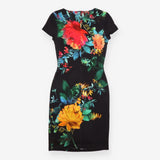 Phase Eight Black Red Teal Floral Stretch Jersey S