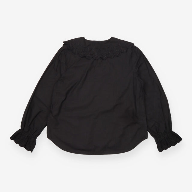 Cotton Blouse Black Embroidered Statement Collar