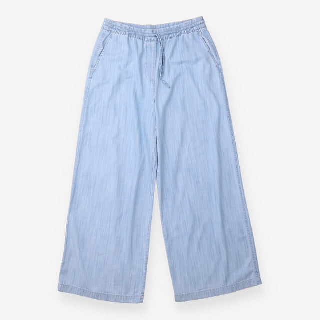 Wide Leg Petite Trousers in Light Blue Denim Look