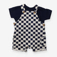 Navy and White Checkerboard Shortie Dungaree Set