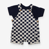 Navy and White Checkerboard Shortie Dungaree Set