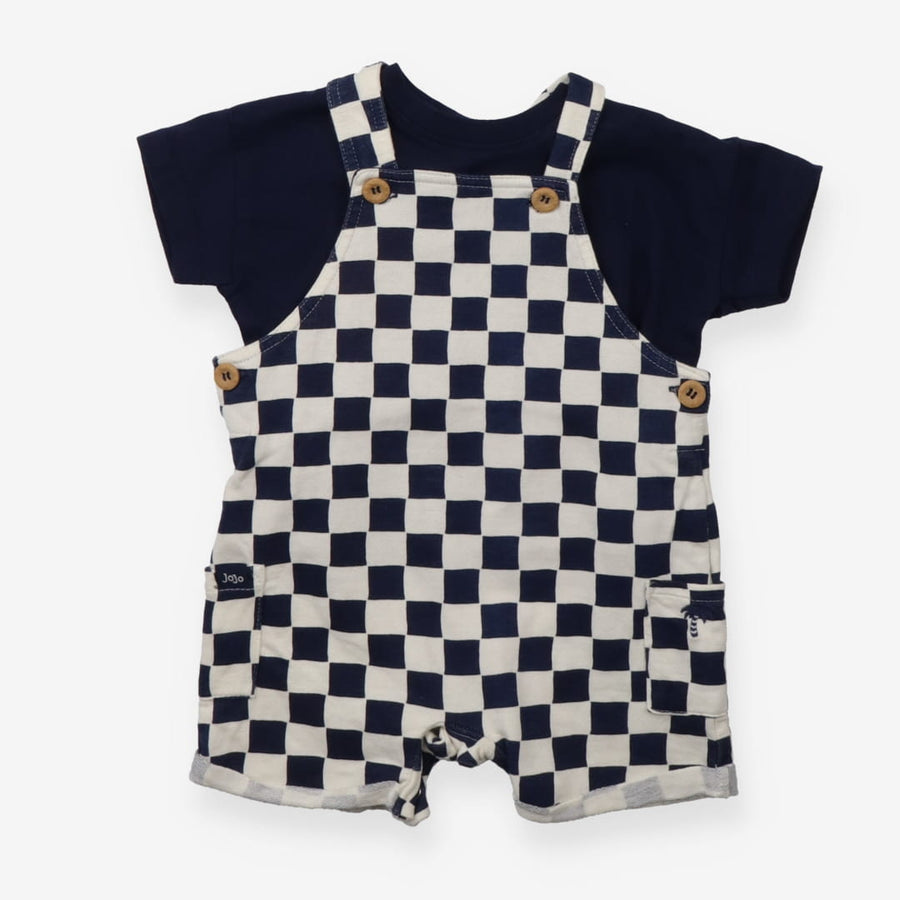 Navy and White Checkerboard Shortie Dungaree Set