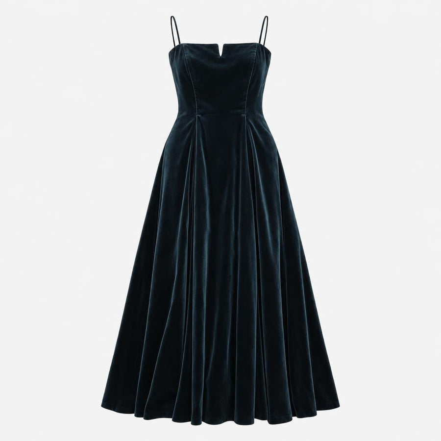 Dress Cami Strap Velvet Midi Green