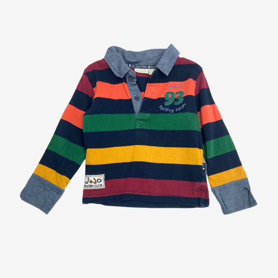 Orange green and yellow stripe baby rugby shirt