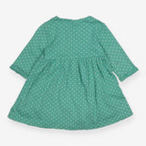 Dress green white spot flowers to hem LS