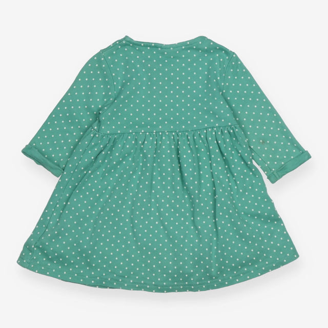 Dress green white spot flowers to hem LS