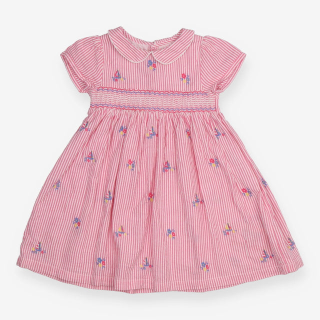 Dress Short Sleeve Collared Pink Stripe Flower App