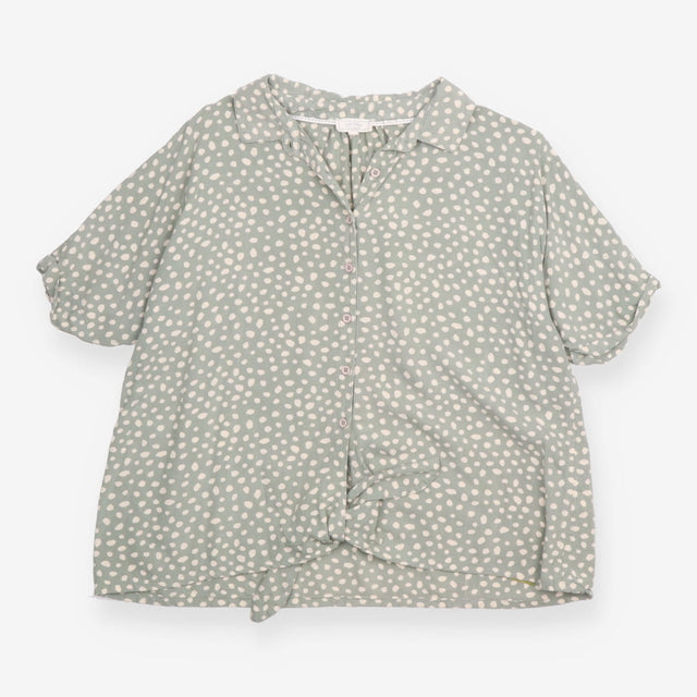 Sage Green Polka Dot Short Sleeve Tie Front