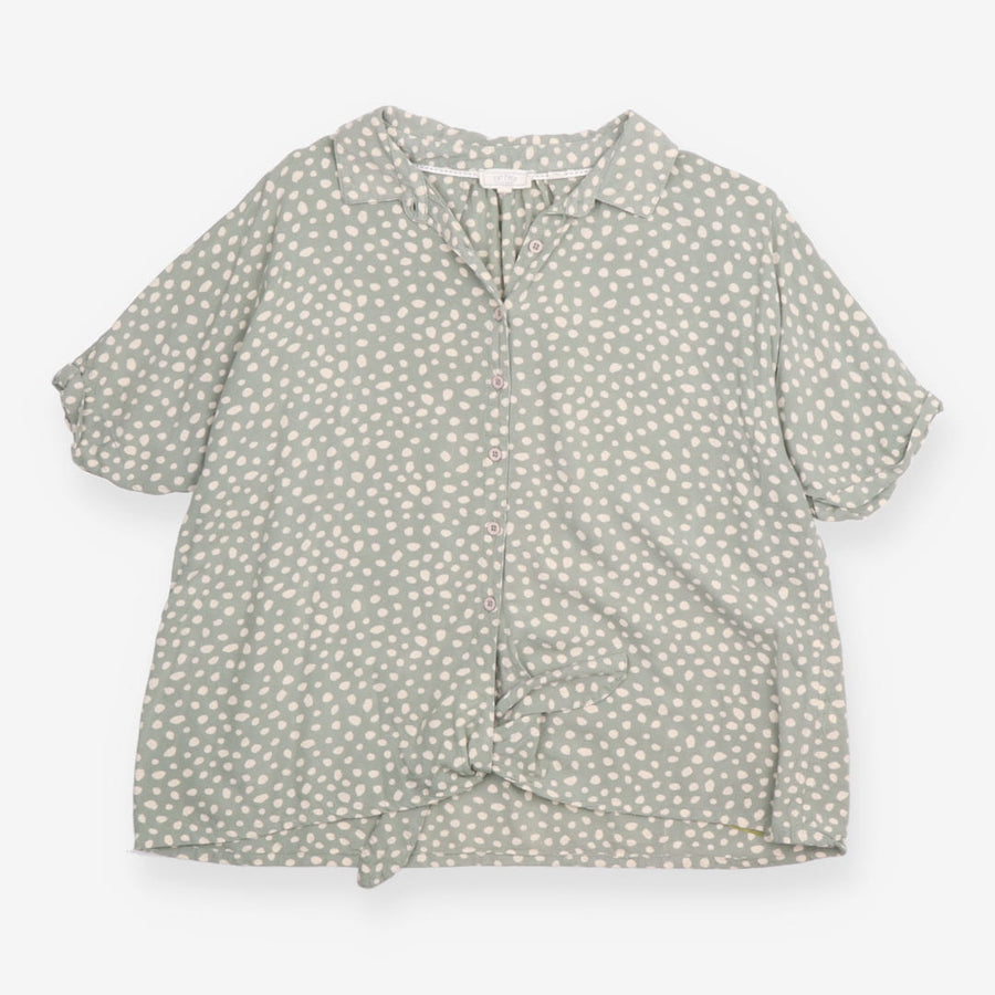 Sage Green Polka Dot Short Sleeve Tie Front