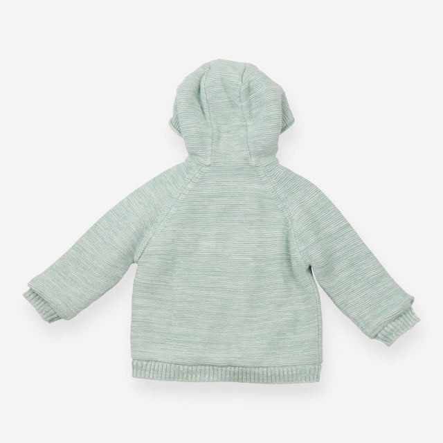 Green zip up fleece lined jacket with penguins