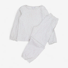 Pyjamas Top & Bottoms White with Hearts