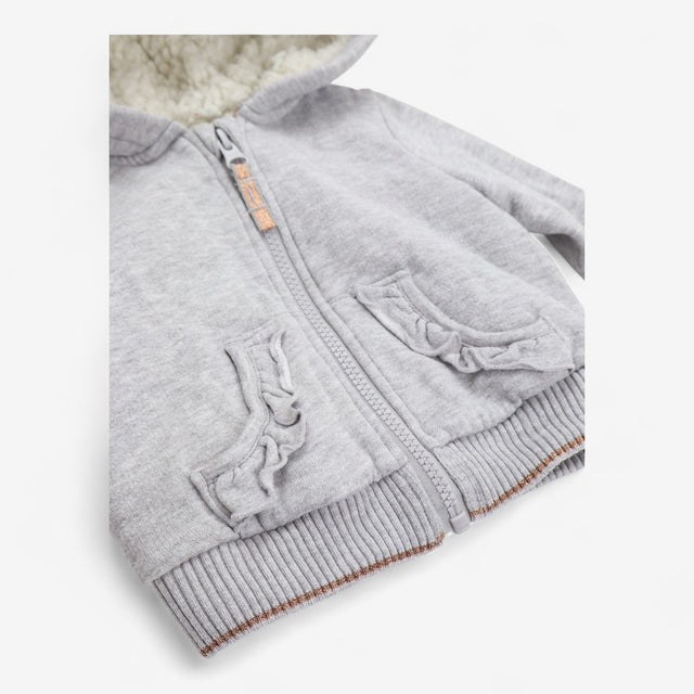 Zip up grey hoodie gold glitter zip frill pockets 