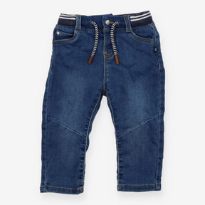Denim pull on jeans with tie waist