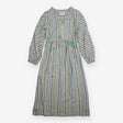 Midi Dress Green Blue Striped Linen Blend Metallic