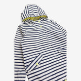 White and navy striped hooded coat