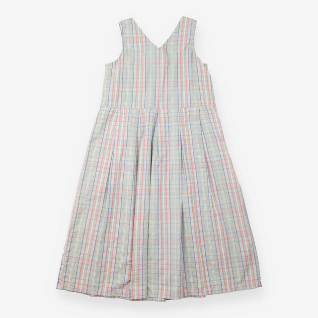 Pinafore Dress Cotton Plaid Sage Green Pink