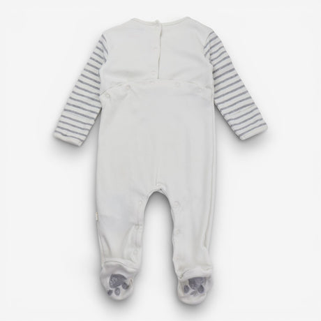 Sleepsuit White Grey Stripe Panda