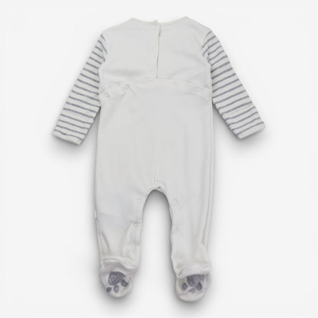 Sleepsuit White Grey Stripe Panda