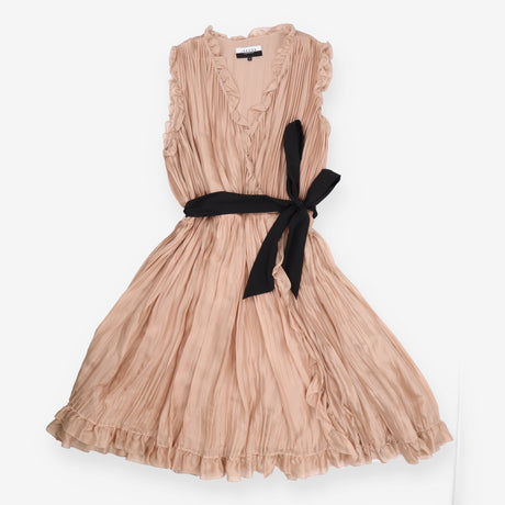 Blush Pink Pleated Silk Dress Black Sash