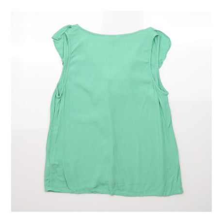 Green Sleeveless Ruffle Front Blouse