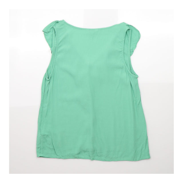 Green Sleeveless Ruffle Front Blouse