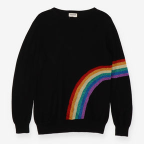 Black knit glitter rainbow crew neck sweater