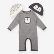 Grey Penguin Romper and Hats 3 Piece Set