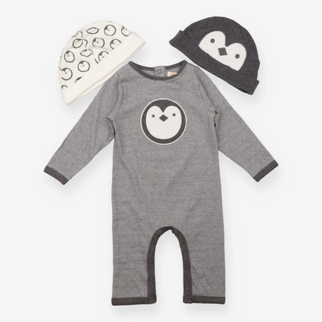 Grey Penguin Romper and Hats 3 Piece Set