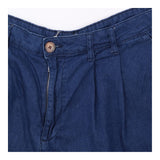 High Waisted Pleated Denim Shorts Dark Blue