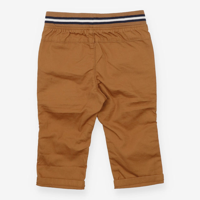 Brown chino trousers with navy stripes