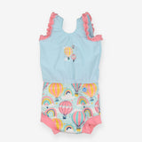 Swim Suit with Nappy Blue and Pink Hot Air Balloon