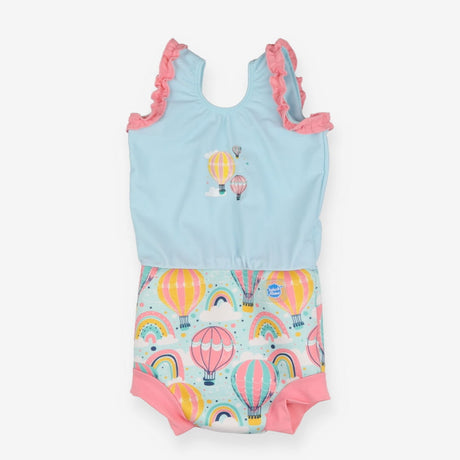 Swim Suit with Nappy Blue and Pink Hot Air Balloon